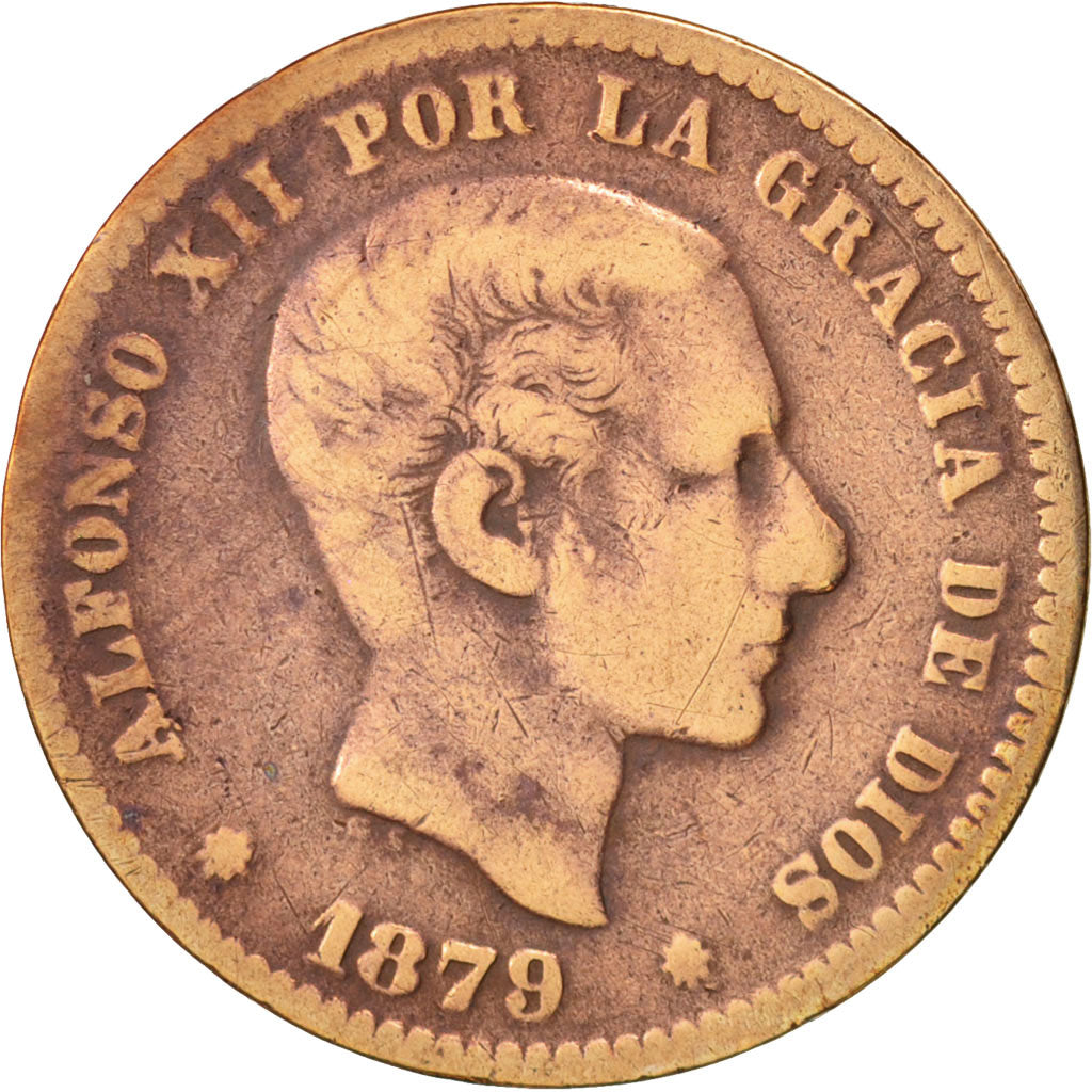 Moneta, Spagna, Alfonso XII, 5 Centimos, 1879, MB, Bronzo, KM:674