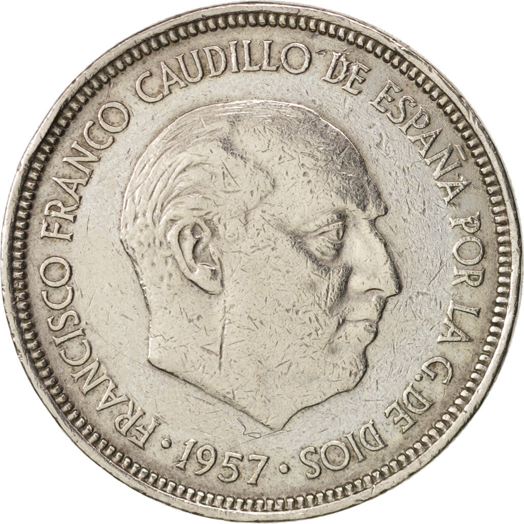 Spagna, Caudillo and regent, 5 Pesetas, 1957, BB, Rame-nichel, KM:786