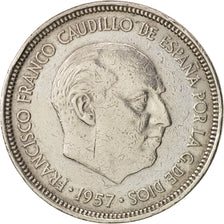 Spagna, Caudillo and regent, 5 Pesetas, 1957, BB, Rame-nichel, KM:786