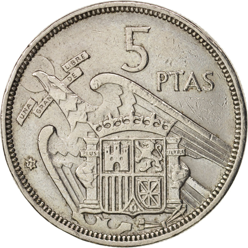 Spagna, Caudillo and regent, 5 Pesetas, 1957, BB, Rame-nichel, KM:786
