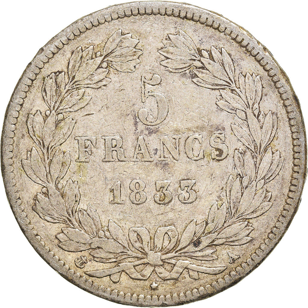 Coin, France, Louis-Philippe, 5 Francs, 1833, Paris, VF(30-35), Silver