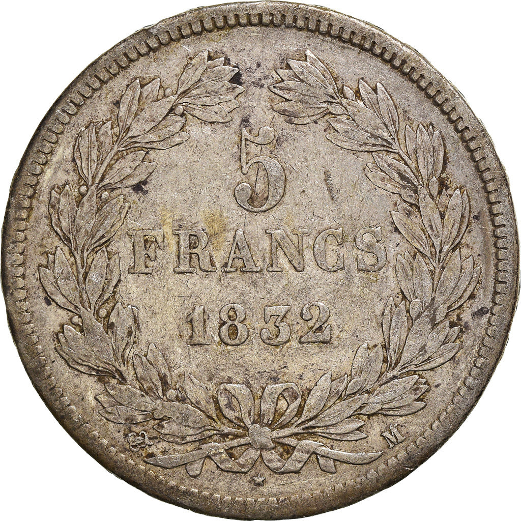 Coin, France, Louis-Philippe, 5 Francs, 1832, Toulouse, VF(30-35), Silver
