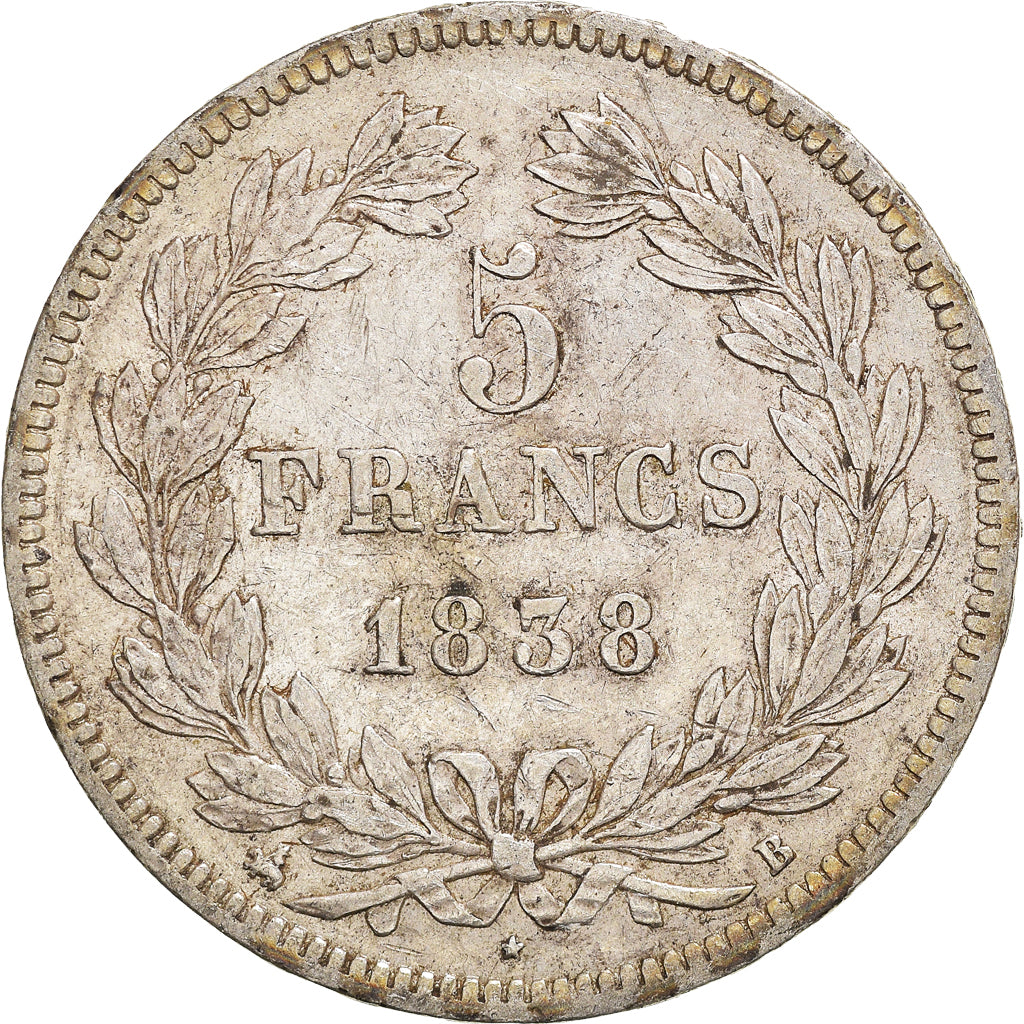Coin, France, Louis-Philippe, 5 Francs, 1838, Rouen, EF(40-45), Silver