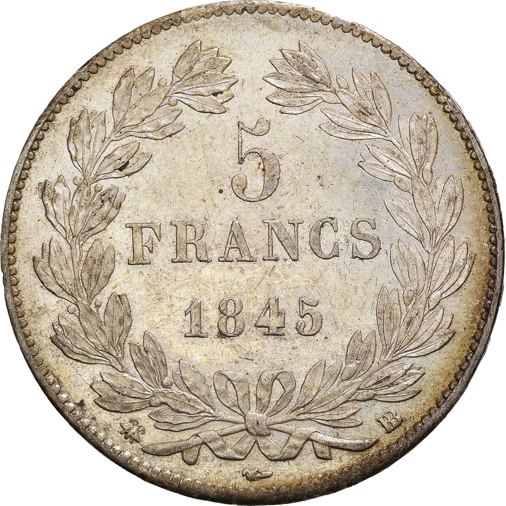 Coin, France, Louis-Philippe, 5 Francs, 1845, Strasbourg, AU(50-53), Silver