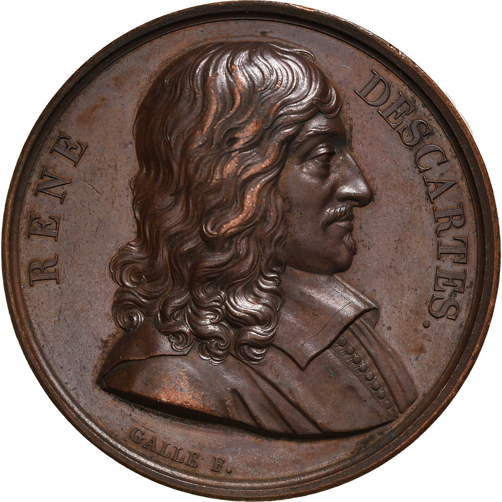 France, Médaille, Galerie des Grands Hommes, René Descartes, 1819, Galle, SUP