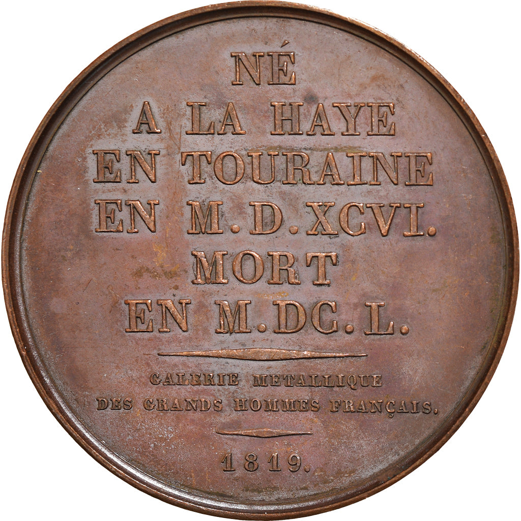 France, Médaille, Galerie des Grands Hommes, René Descartes, 1819, Galle, SUP