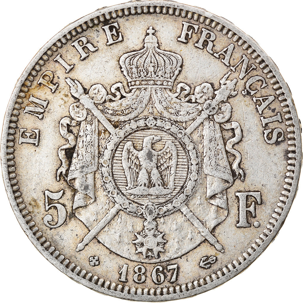 Coin, France, Napoléon III, 5 Francs, 1867, Strasbourg, EF(40-45), Silver