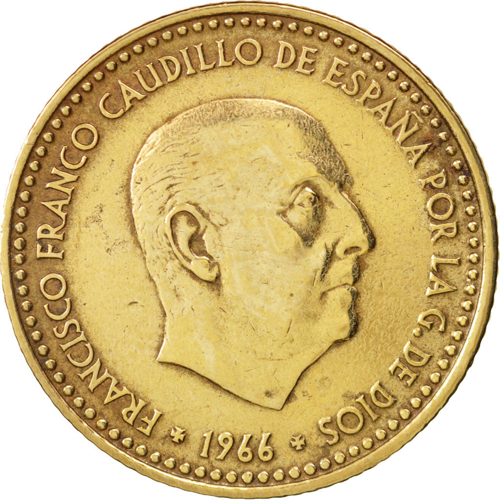 Spain, Francisco Franco, caudillo, Peseta, 1966, AU(50-53), KM:796