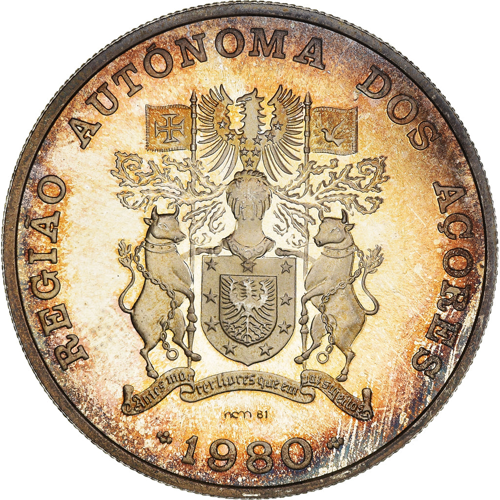 Coin, Azores, 100 Escudos, 1980, Proof, MS(65-70), Silver, KM:44a