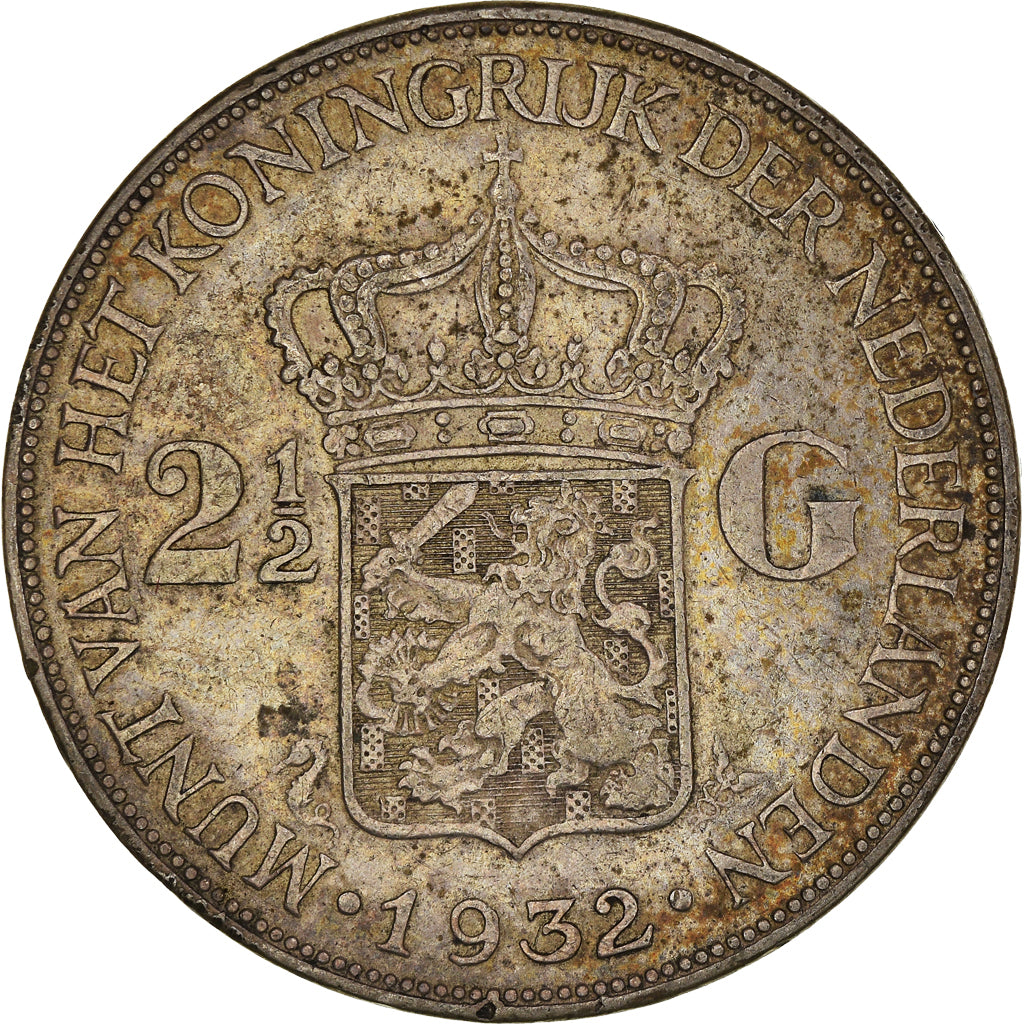 Coin, Netherlands, Wilhelmina I, 2-1/2 Gulden, 1932, EF(40-45), Silver, KM:165