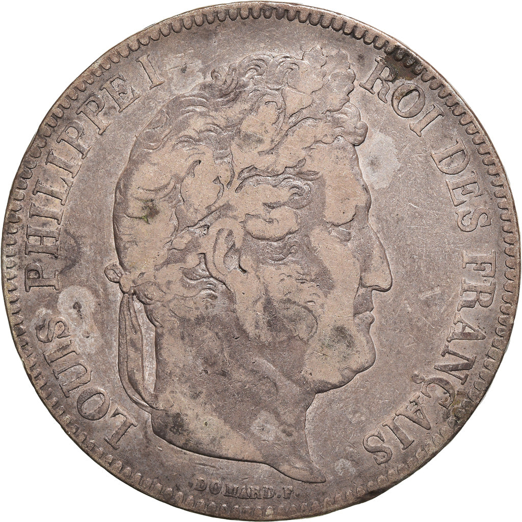 Moneta, Francia, Louis-Philippe, 5 Francs, 1843, Paris, MB+, Argento, KM:749.1