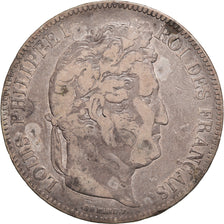 Moneta, Francia, Louis-Philippe, 5 Francs, 1843, Paris, MB+, Argento, KM:749.1