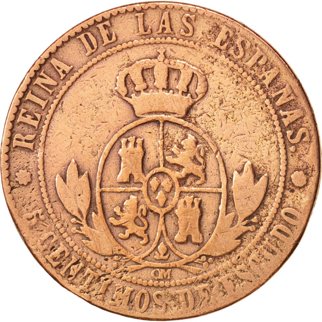 Spagna, Isabel II, 5 Centimos, 1868, B+, Rame, KM:635.1