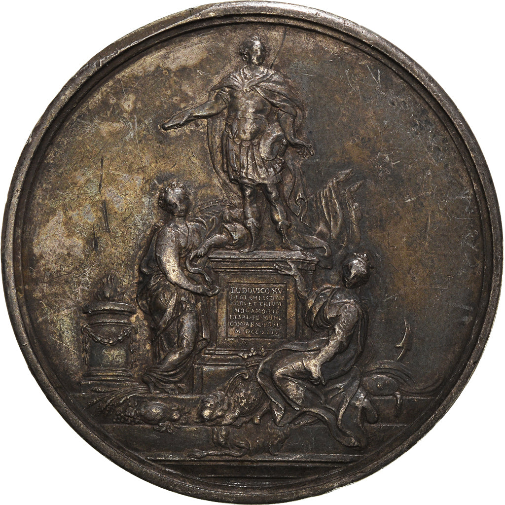 Francia, medalla, Louis XV, Pose de la première pierre de la statue de Louis XV