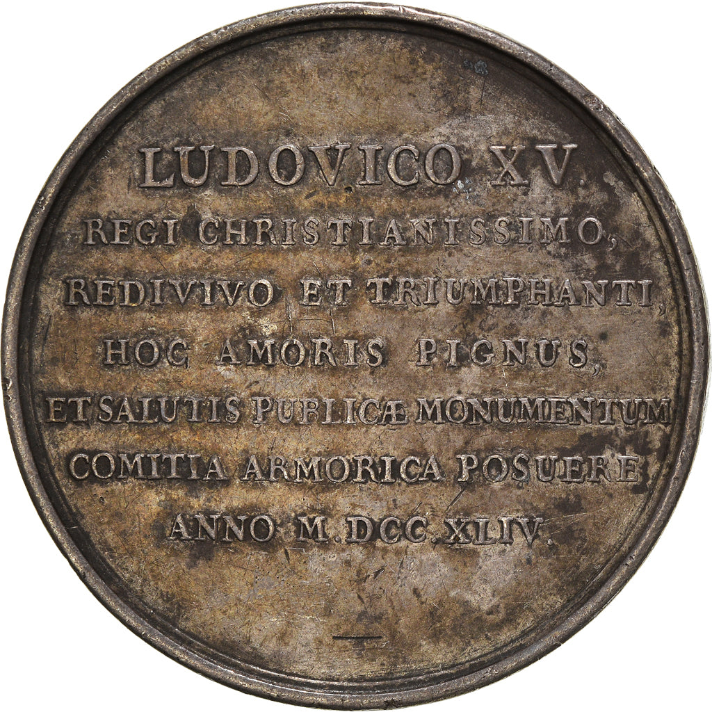 Francia, medalla, Louis XV, Pose de la première pierre de la statue de Louis XV