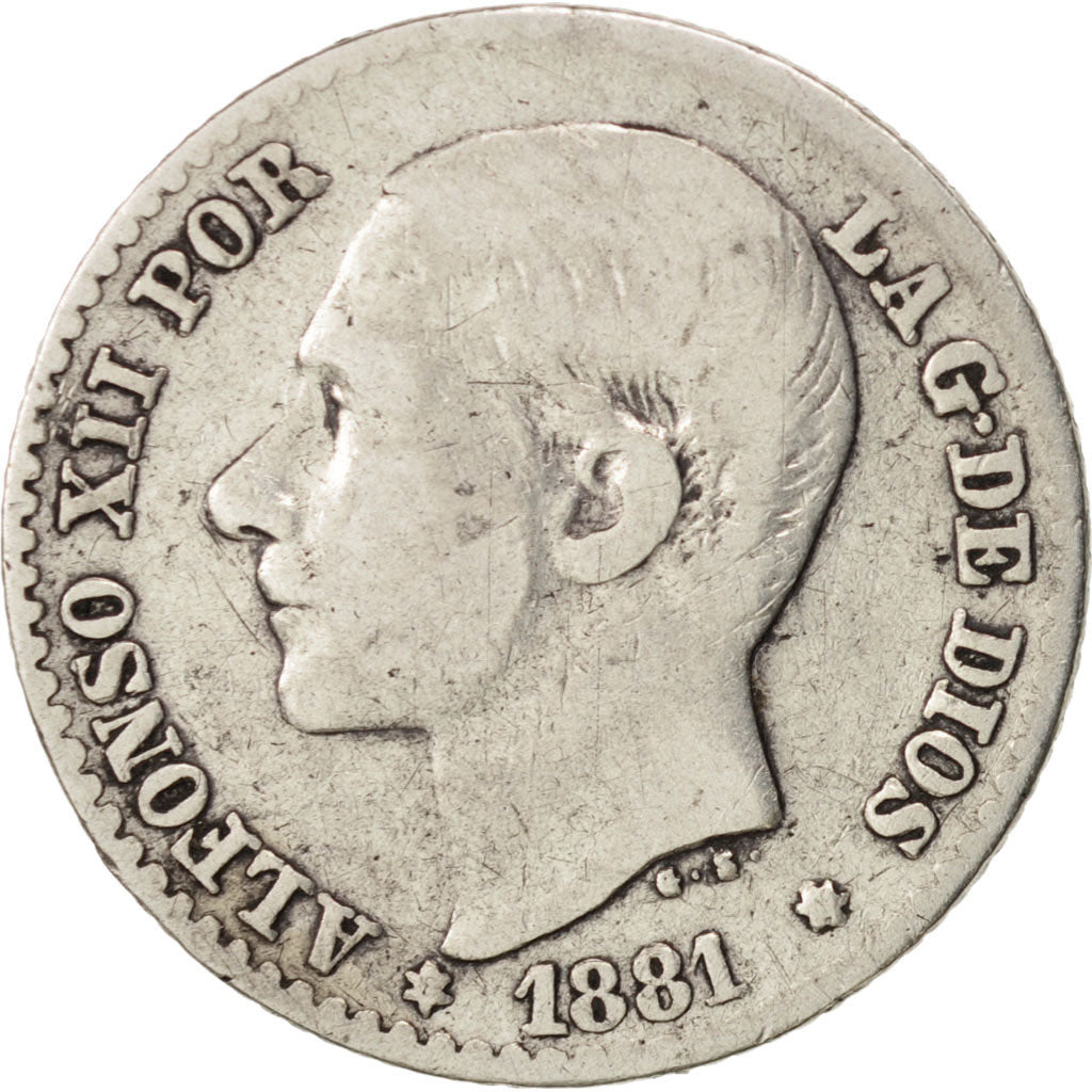 Moneta, Spagna, Alfonso XII, 50 Centimos, 1881, MB, Argento, KM:685