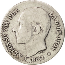 Moneta, Spagna, Alfonso XII, 50 Centimos, 1881, MB, Argento, KM:685