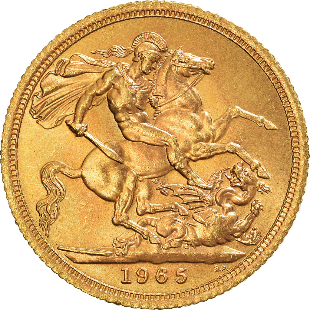 Coin, Great Britain, Elizabeth II, Sovereign, 1965, MS(64), Gold, KM:908