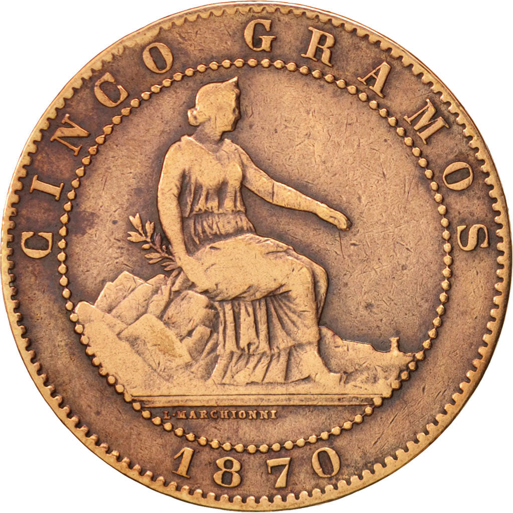 Spanien, Provisional Government, 5 Centimos, 1870, Madrid, EF(40-45), KM:662
