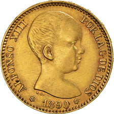 Coin, Spain, Alfonso XIII, 20 Pesetas, 1890, Madrid, AU(55-58), Gold, KM:693