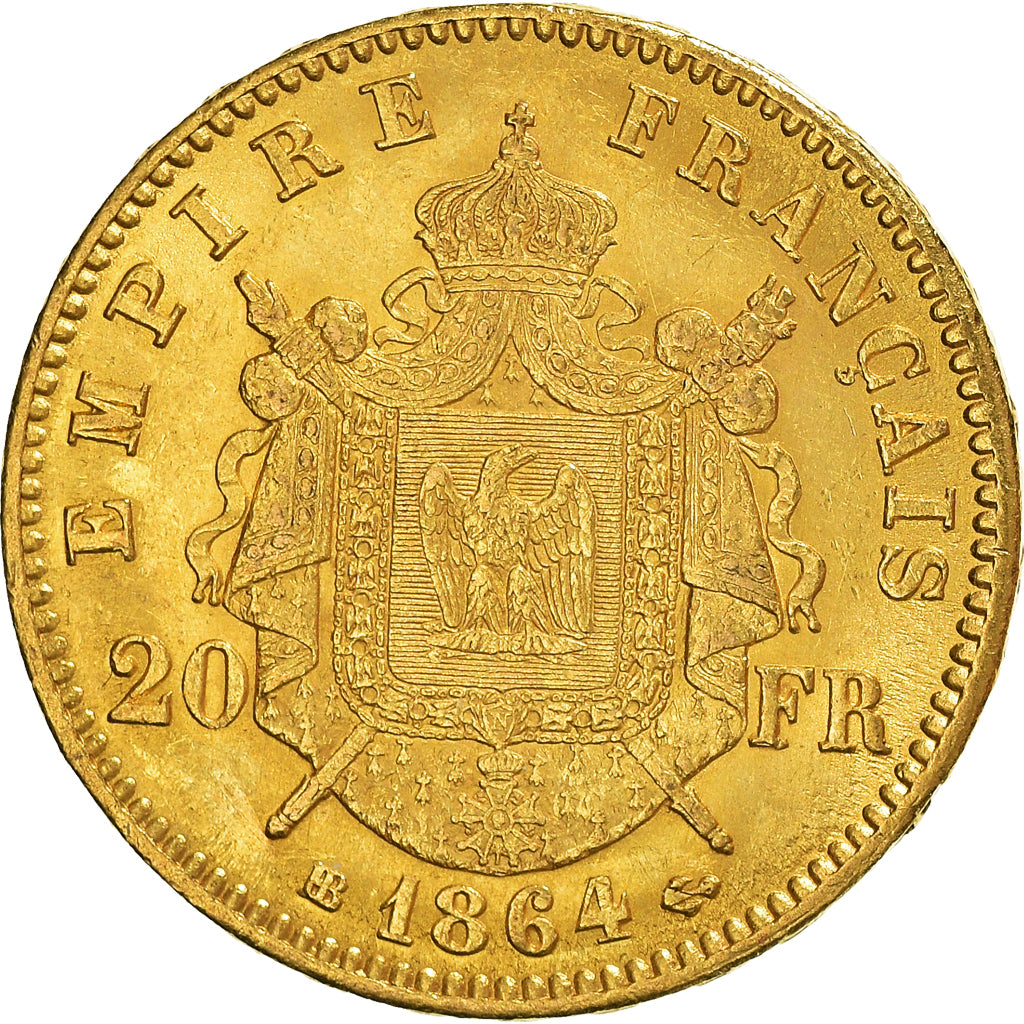 Moneda, Francia, Napoleon III, 20 Francs, 1864, Strasbourg, EBC, Oro, KM:801.2