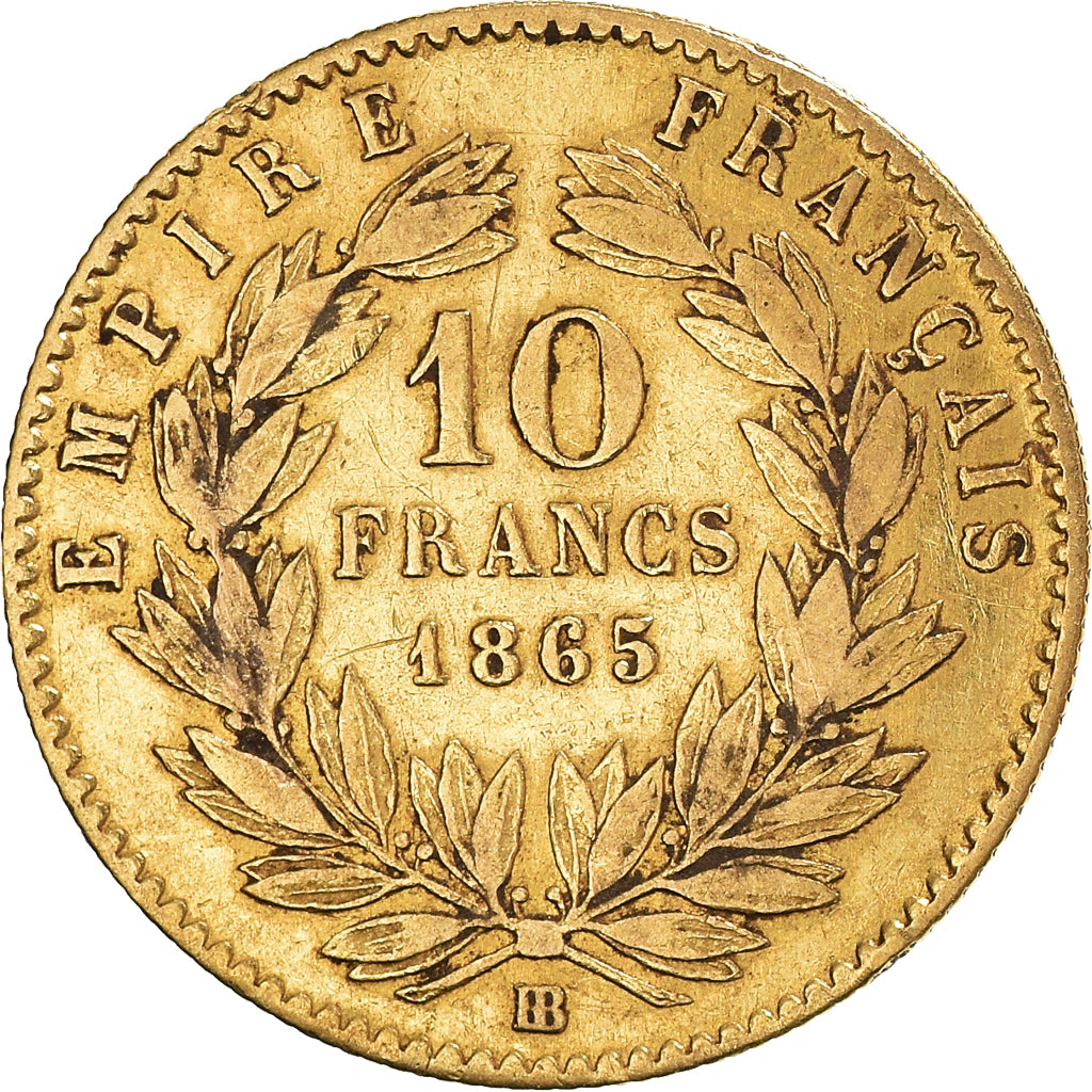 Moneta, Francia, Napoleon III, Napoléon III, 10 Francs, 1865, Strasbourg, MB+