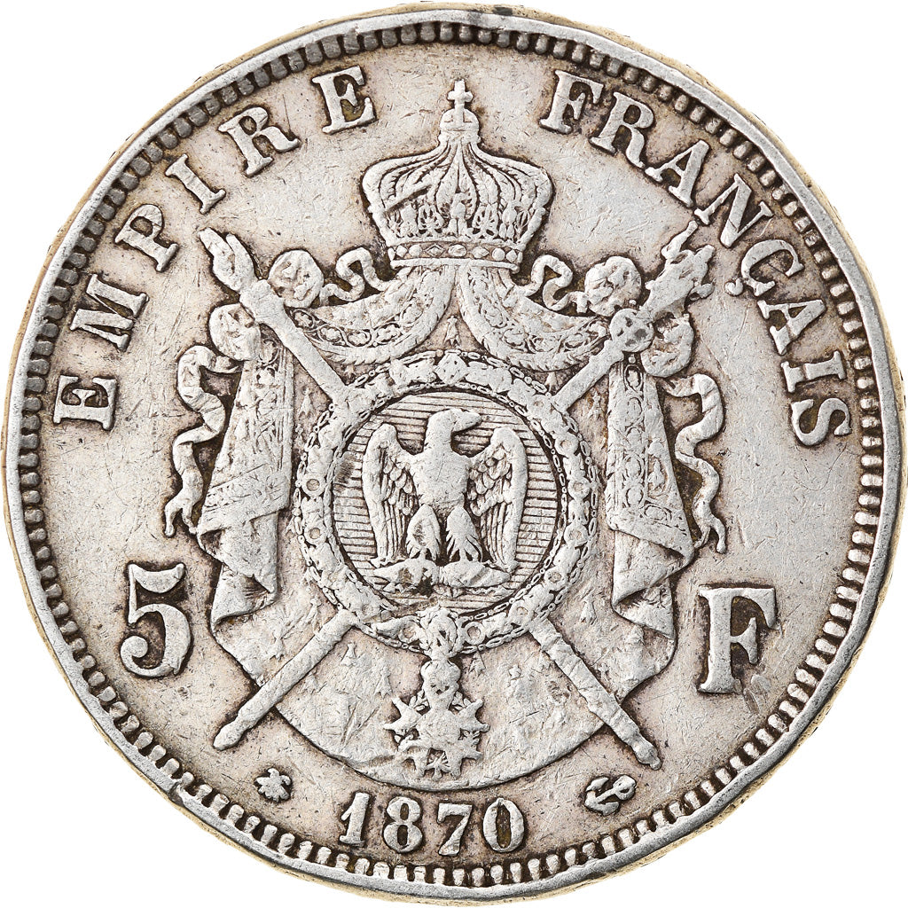 Coin, France, Napoleon III, Napoléon III, 5 Francs, 1870, Paris, VF(30-35)