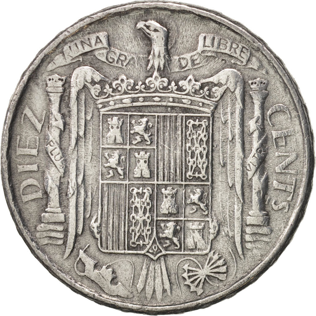 Spain, 10 Centimos, 1945, EF(40-45), Aluminum, KM:766