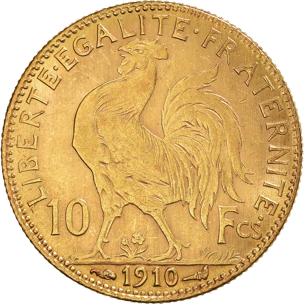 Moeda, França, Marianne, 10 Francs, 1910, Paris, AU(50-53), Dourado, KM:846