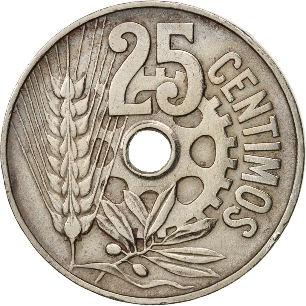 Spain, 25 Centimos, 1934, EF(40-45), Copper-nickel, KM:751