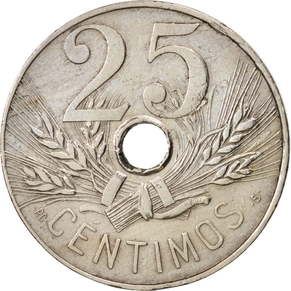 Spain, Alfonso XIII, 25 Centimos, 1927, EF(40-45), Copper-nickel, KM:742