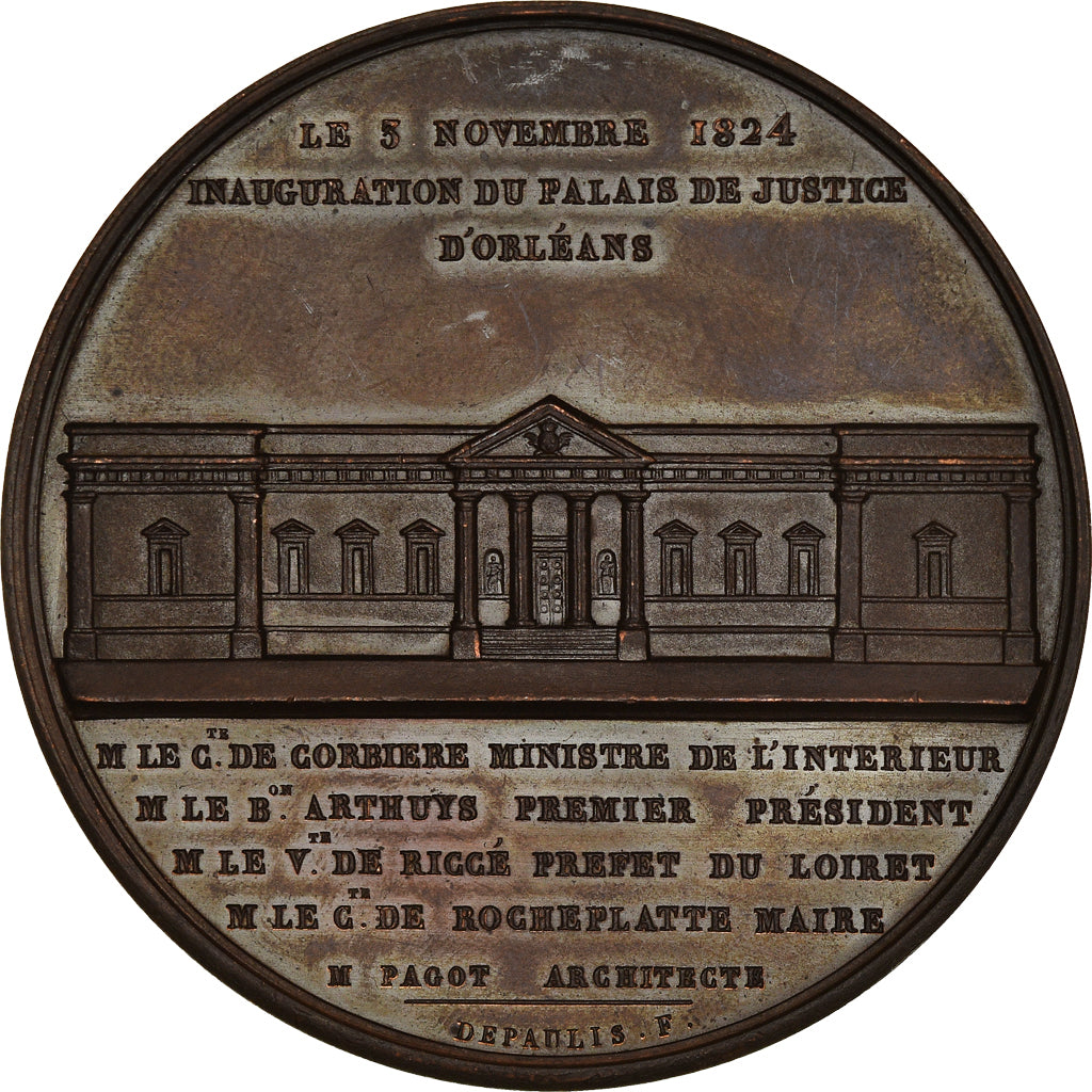 France, Medal, Charles X, Inauguration du Palais de Justice d'Orléans, 1824