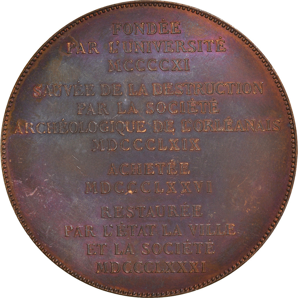 France, Médaille, Salle des Thèses de l'Université d'Orléans, 1882, Tasset