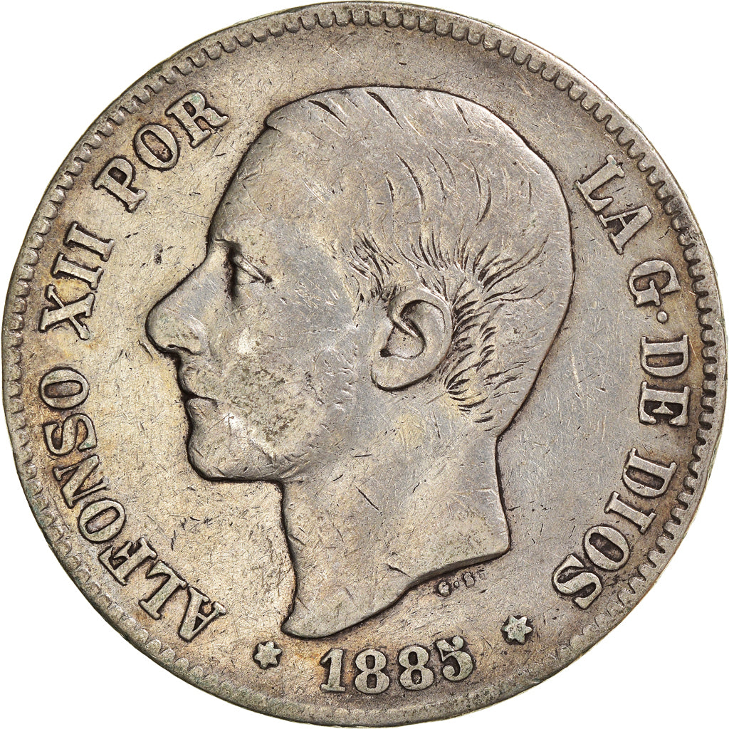 Coin, Spain, Alfonso XII, 5 Pesetas, 1885, Madrid, VF(20-25), Silver, KM:688