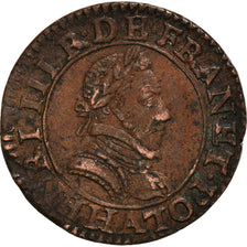 Coin, France, Henri III, Double Tournois, 1587, Paris, AU(50-53), Copper
