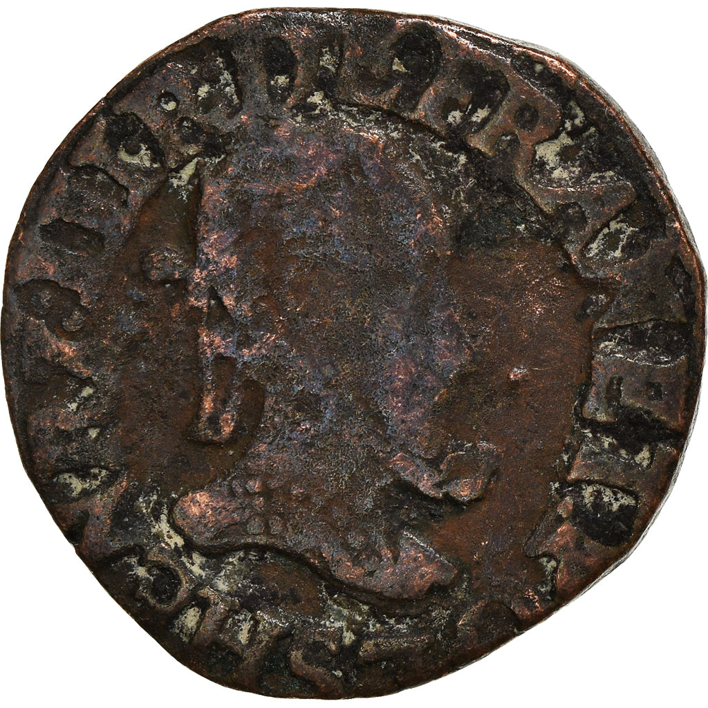 Moneta, Francia, Henri III, Double Tournois, 1587, Troyes, MB, Rame, CGKL:134