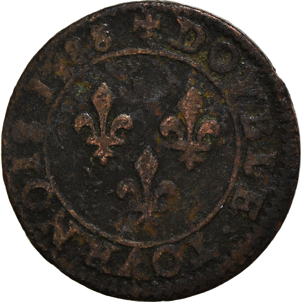 Coin, France, Henri III, Double Tournois, 1588, Paris, VF(20-25), Copper