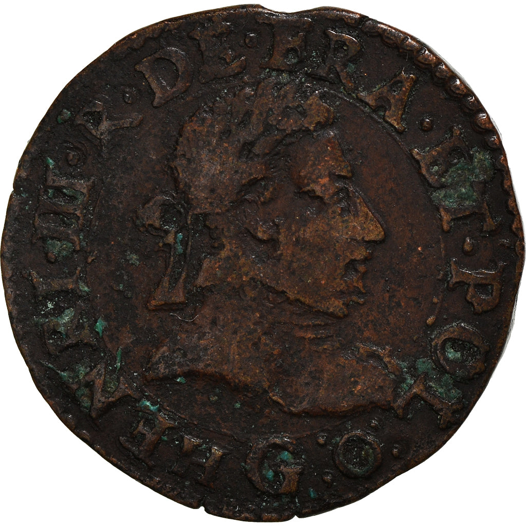 Moneta, Francia, Henri III, Double Tournois, 1580, Poitiers, MB+, Rame