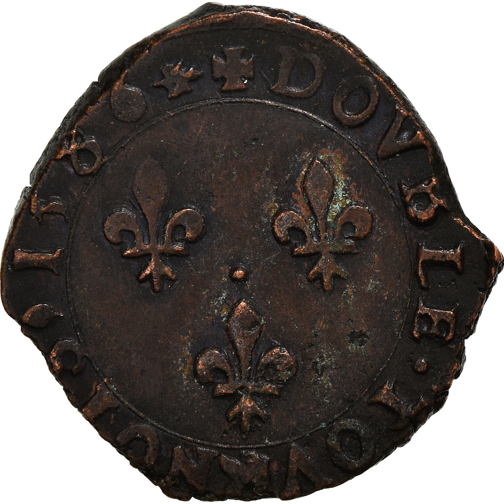 Munten, Frankrijk, Henri III, Double Tournois, 1586, La Rochelle, ZF, Koper