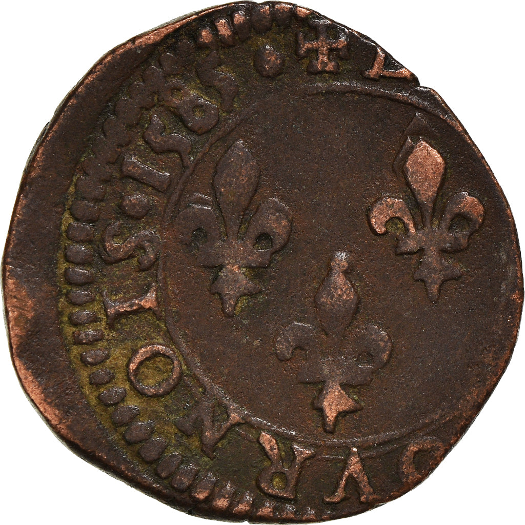 Moneta, Francia, Henri III, Double Tournois, 1585, Tours, MB+, Rame