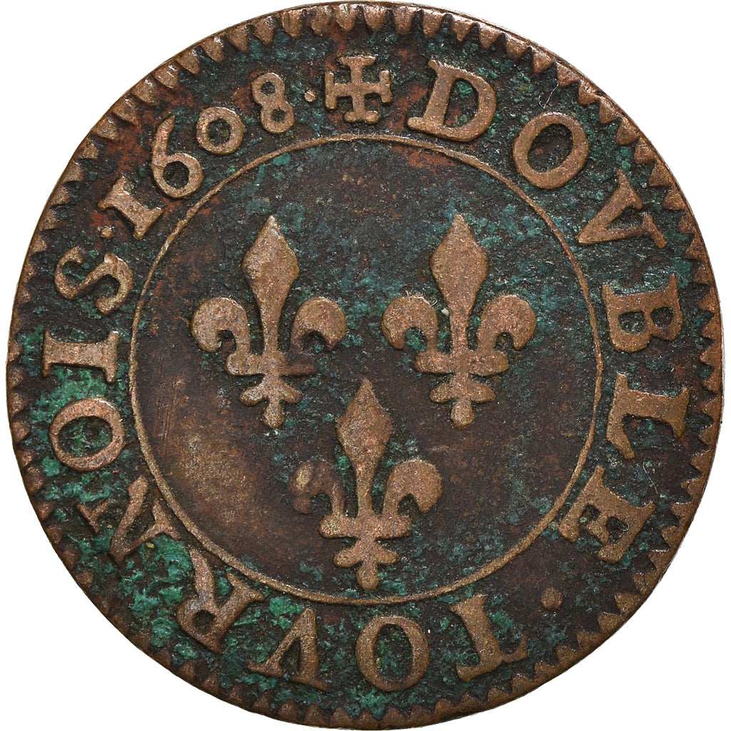 Moneta, Francia, Henri IV, Double Tournois, 1608, Paris, BB, Rame, CGKL:222