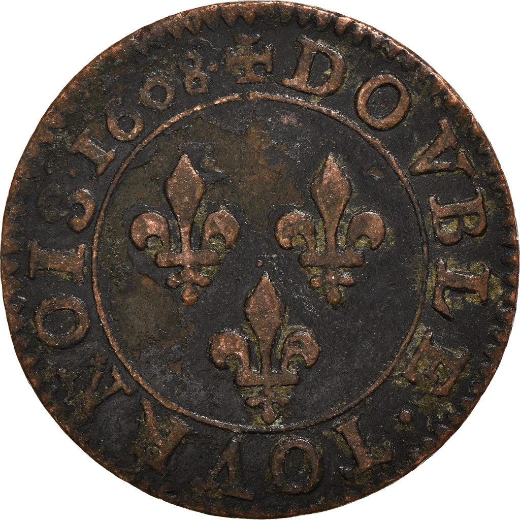 Moneta, Francia, Henri IV, Double Tournois, 1608, Paris, BB, Rame, CGKL:222