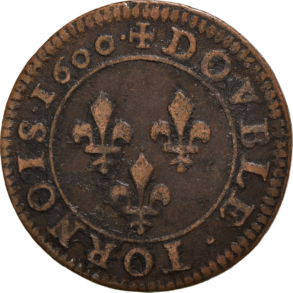 Coin, France, Henri IV, Double Tournois, 1600, Paris, EF(40-45), Copper