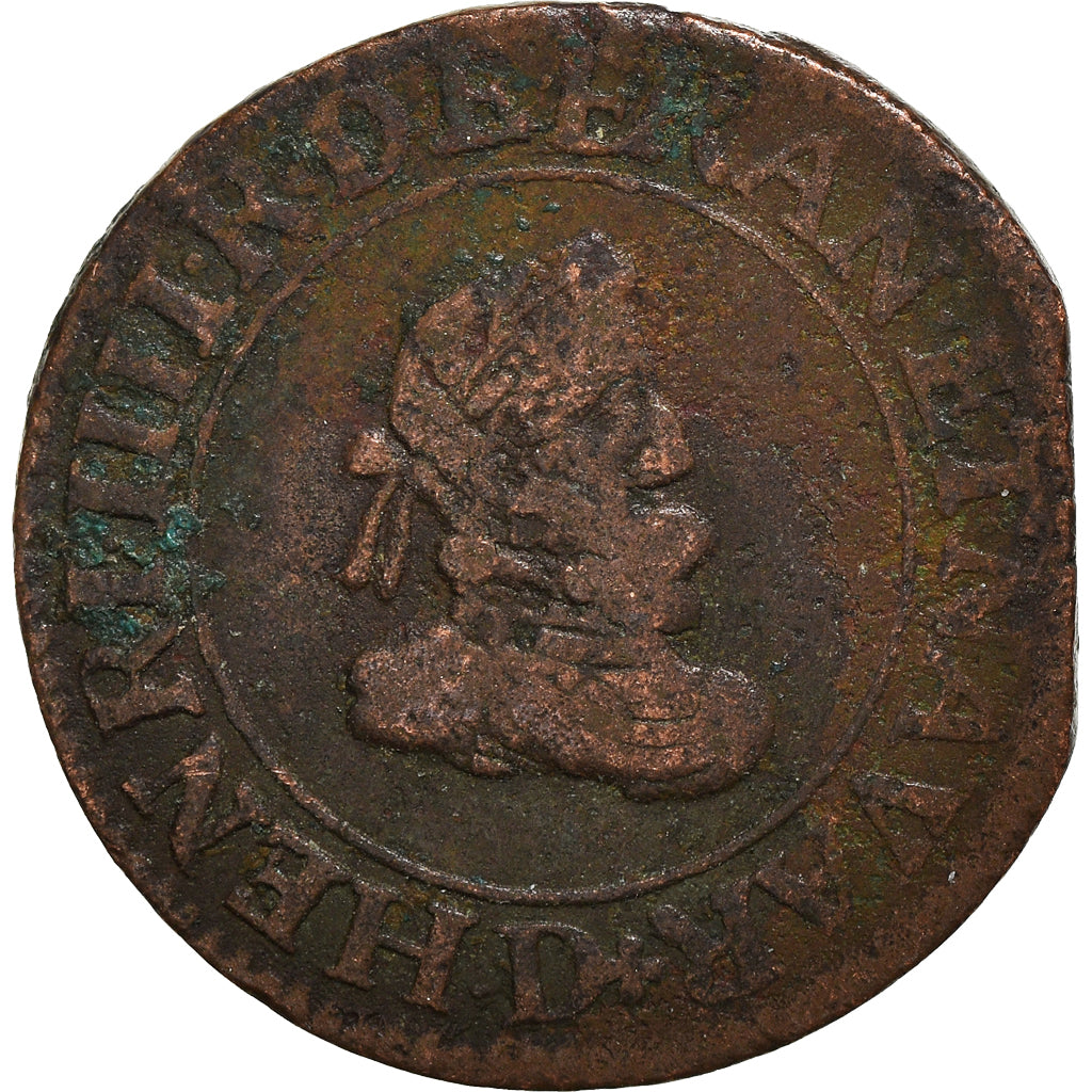 Coin, France, Henri IV, Double Tournois, 1608, Lyon, VF(30-35), Copper
