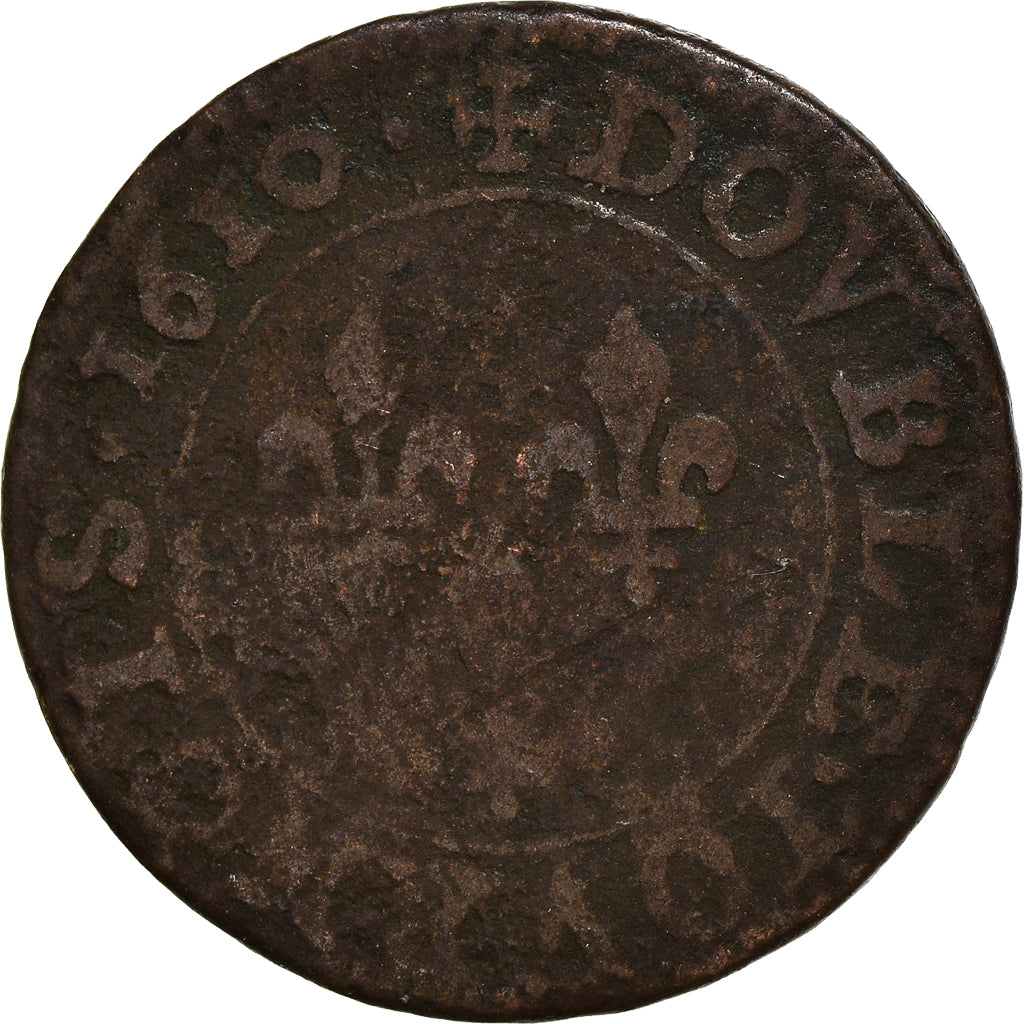 Coin, France, Henri IV, Double Tournois, 1610, Paris, F(12-15), Copper