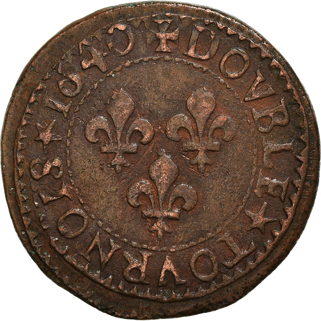 Coin, France, Louis XIII, Double Tournois, 1640, La Rochelle, EF(40-45), Copper