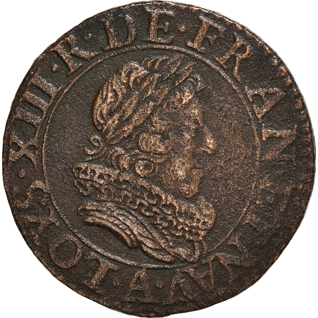 Coin, France, Louis XIII, Double Tournois, 1628, Paris, AU(50-53), Copper