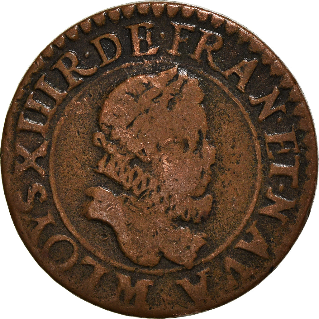 Moneta, Francja, Louis XIII, Double Tournois, 1612, Toulouse, VF(30-35), Miedź