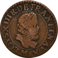 Moneta, Francja, Louis XIII, Double Tournois, 1612, Toulouse, VF(30-35), Miedź