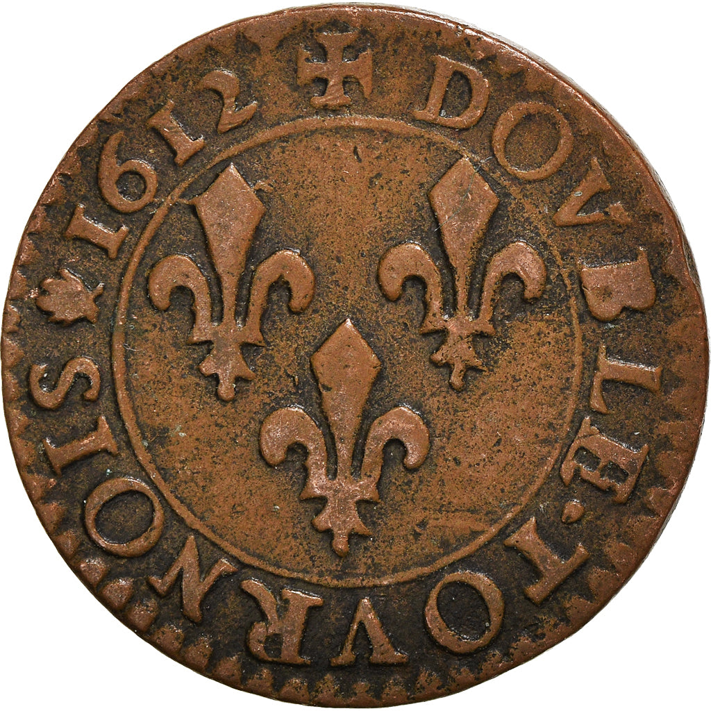 Moneta, Francja, Louis XIII, Double Tournois, 1612, Toulouse, VF(30-35), Miedź